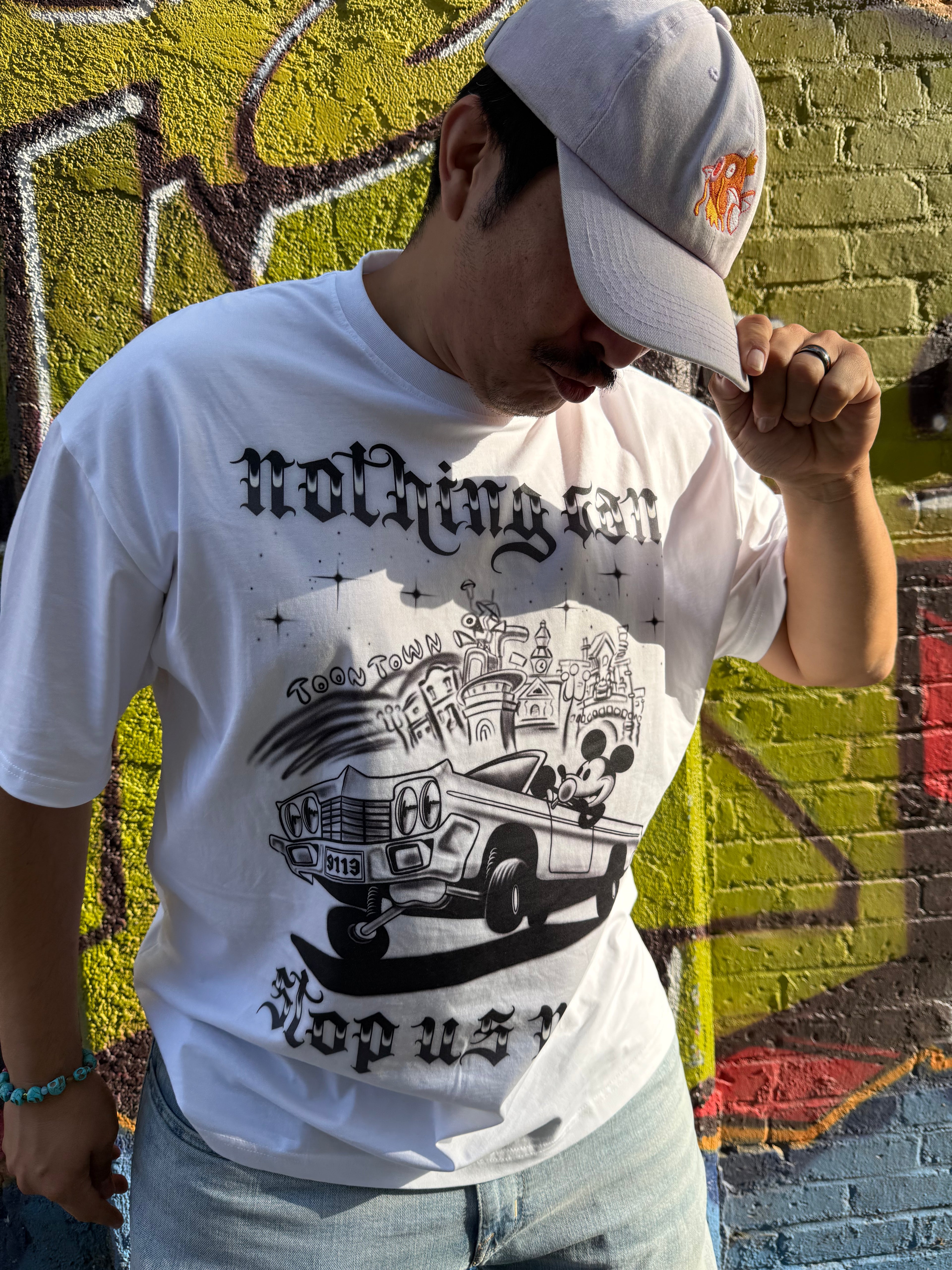 Nothing Can Stop Us Now Airbrush Streetwear Loose Drop Shoulder T-Shirt